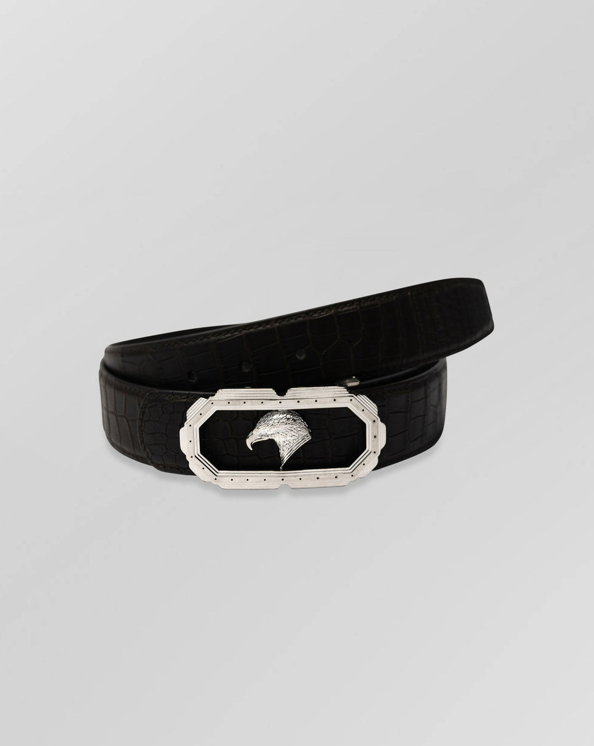 Stefano Ricci Crocodile Leather Eagle Buckle Belt – Black Exotic Luxury Belt