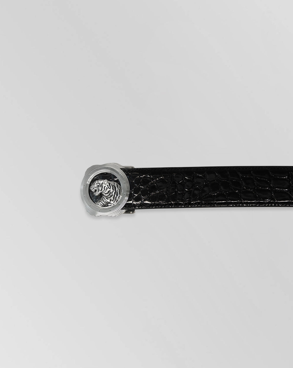 Stefano Ricci Crocodile Leather Tiger Buckle Belt – Black Exotic Statement Belt