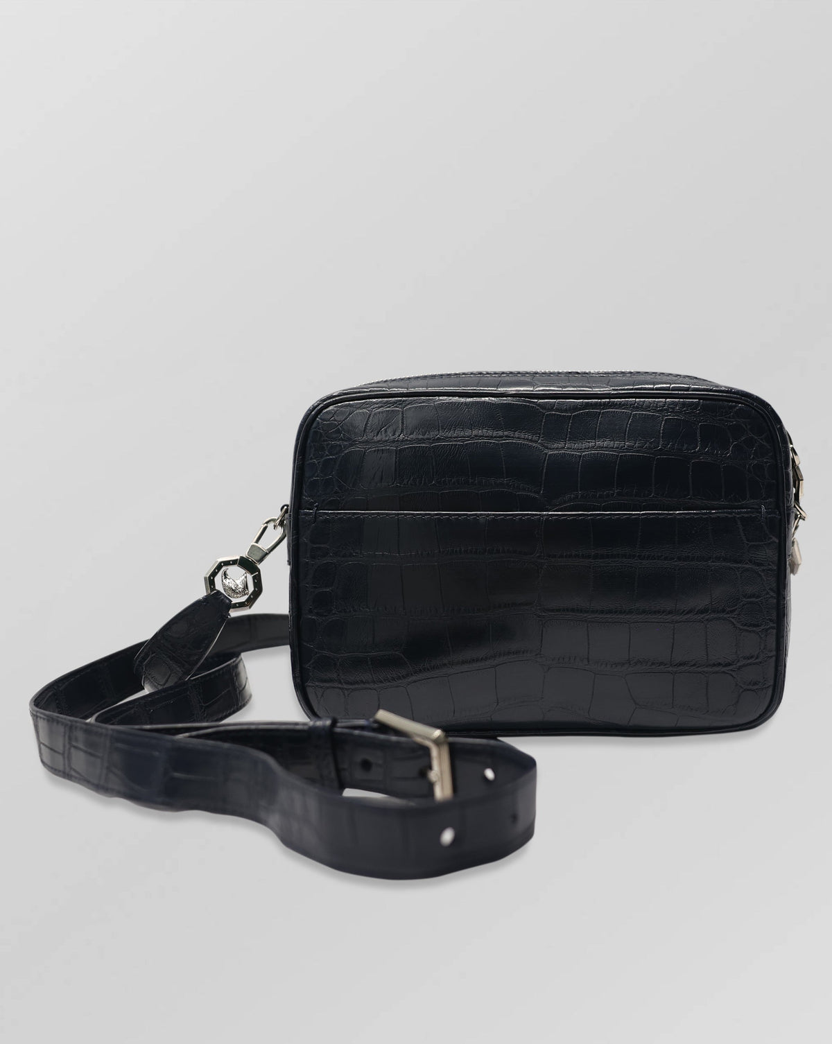 Stefano Ricci Black Matte Crocodile Leather Travel Pouch with Detachable Shoulder Strap