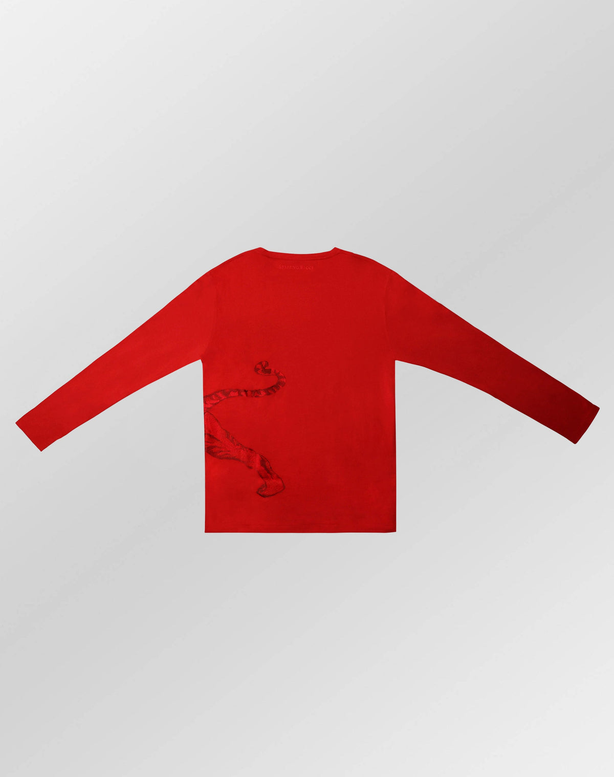 Stefano Ricci Silk Cotton Long Sleeve T-Shirt Tiger Embroidery