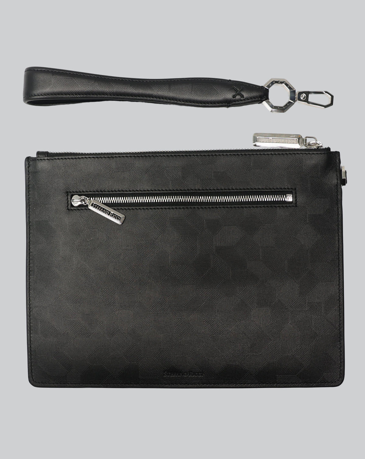 Stefano Ricci Geometric Leather Zip Portfolio Clutch with Octagonal Plaque - OneOffBtq.com