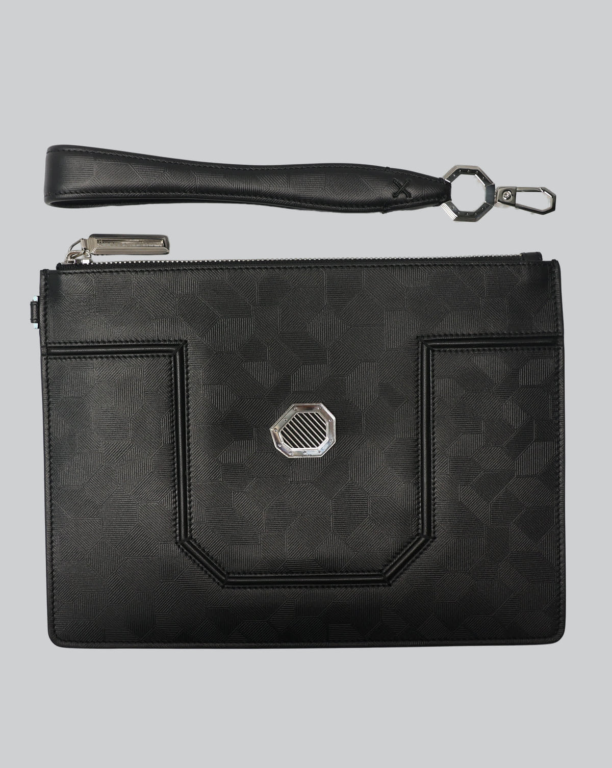Stefano Ricci Geometric Leather Zip Portfolio Clutch with Octagonal Plaque - OneOffBtq.com