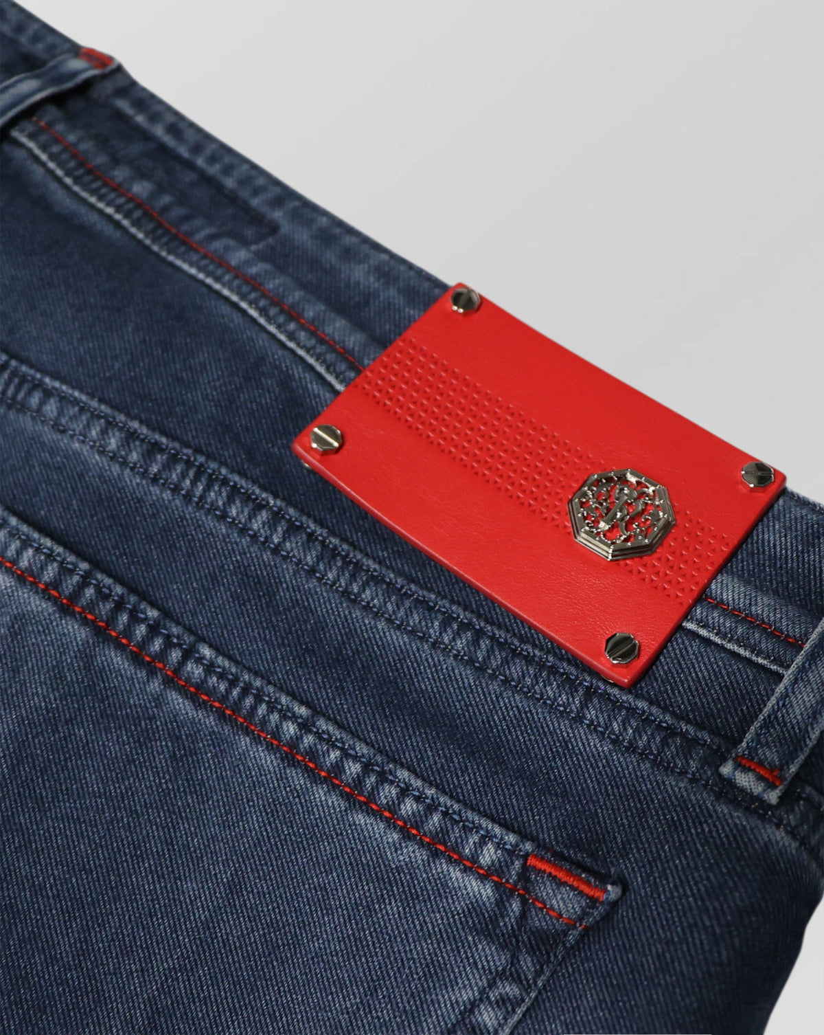 Stefano Ricci Slim Fit Denim Jeans with Red Detail