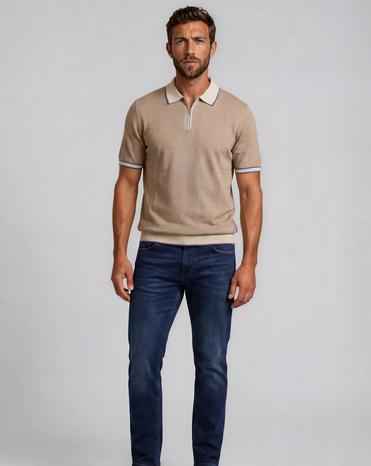 Stefano Ricci Silk Polo Shirt Zip Neck Contrast Collar - OneOffBtq.com