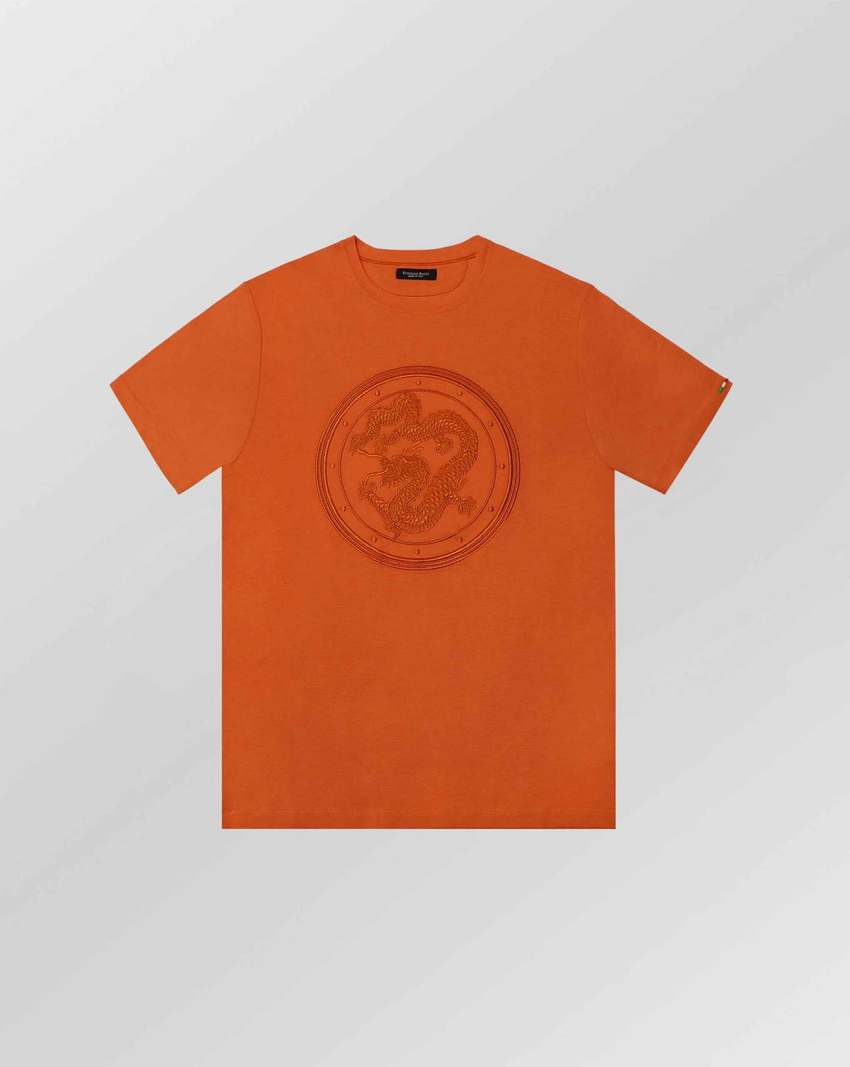 Stefano Ricci Silk Cotton T-Shirt with Eagle Embroidery | Orange