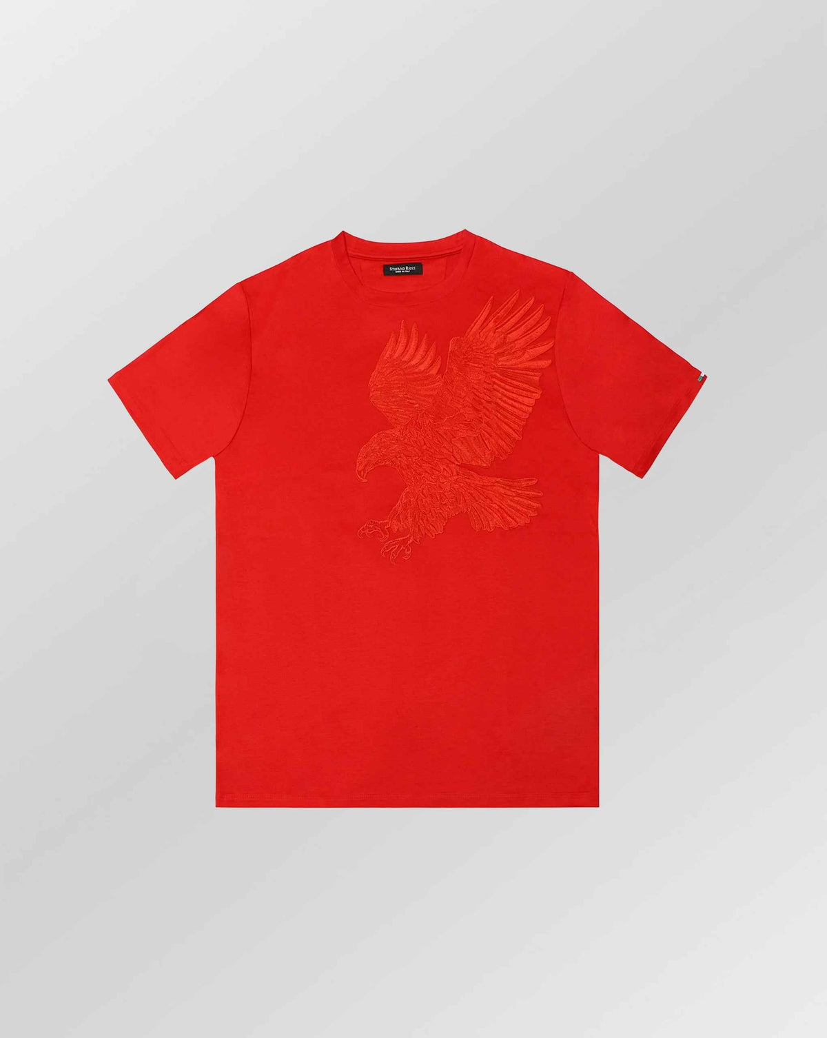 Stefano Ricci Silk Cotton T-Shirt Eagle Embroidery | Red