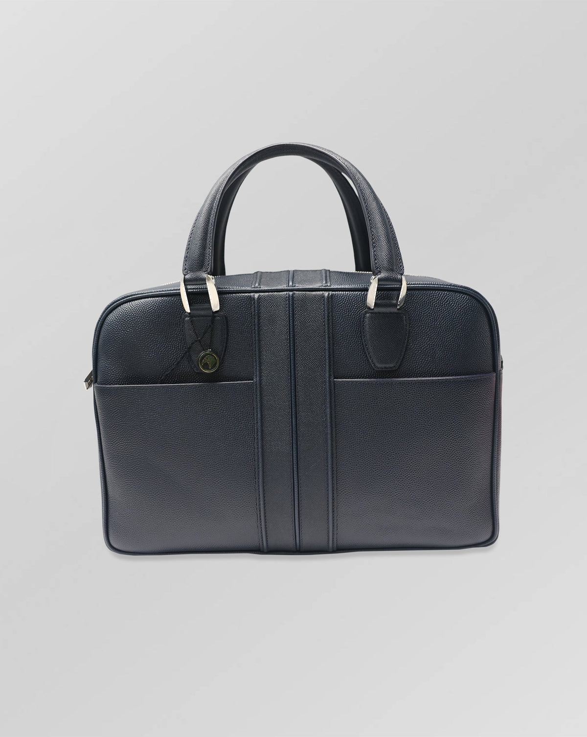 Stefano Ricci Grained Calf Leather Top Handle Briefcase with Front Zip Pockets Navy