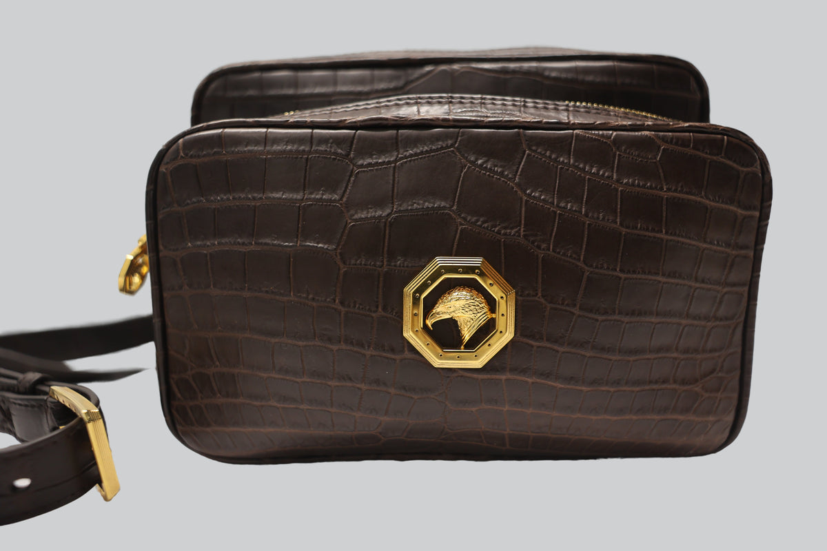 Stefano Ricci Brown Crocodile Leather Luxury Travel Organizer Pouch for Men
