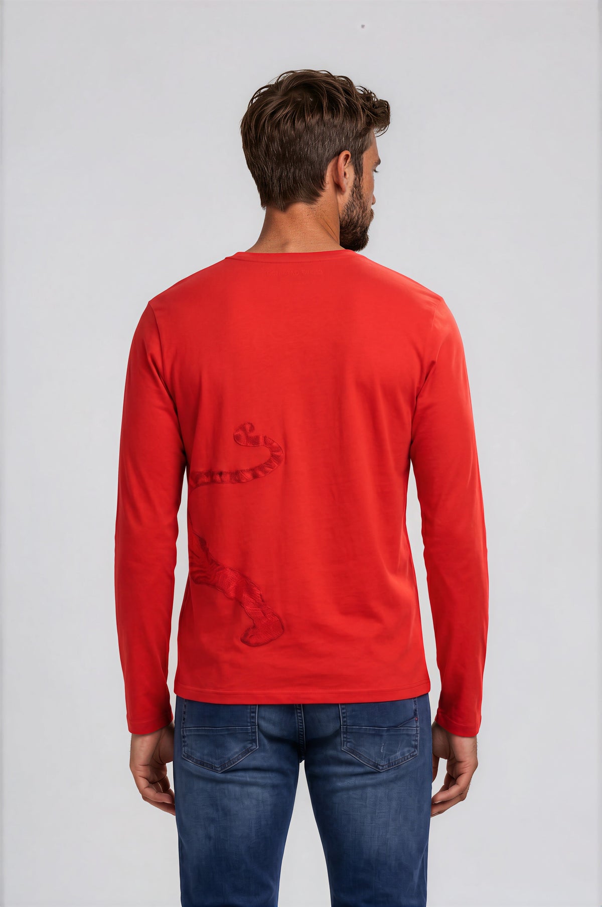 Stefano Ricci Silk Cotton Long Sleeve T-Shirt Tiger Embroidery
