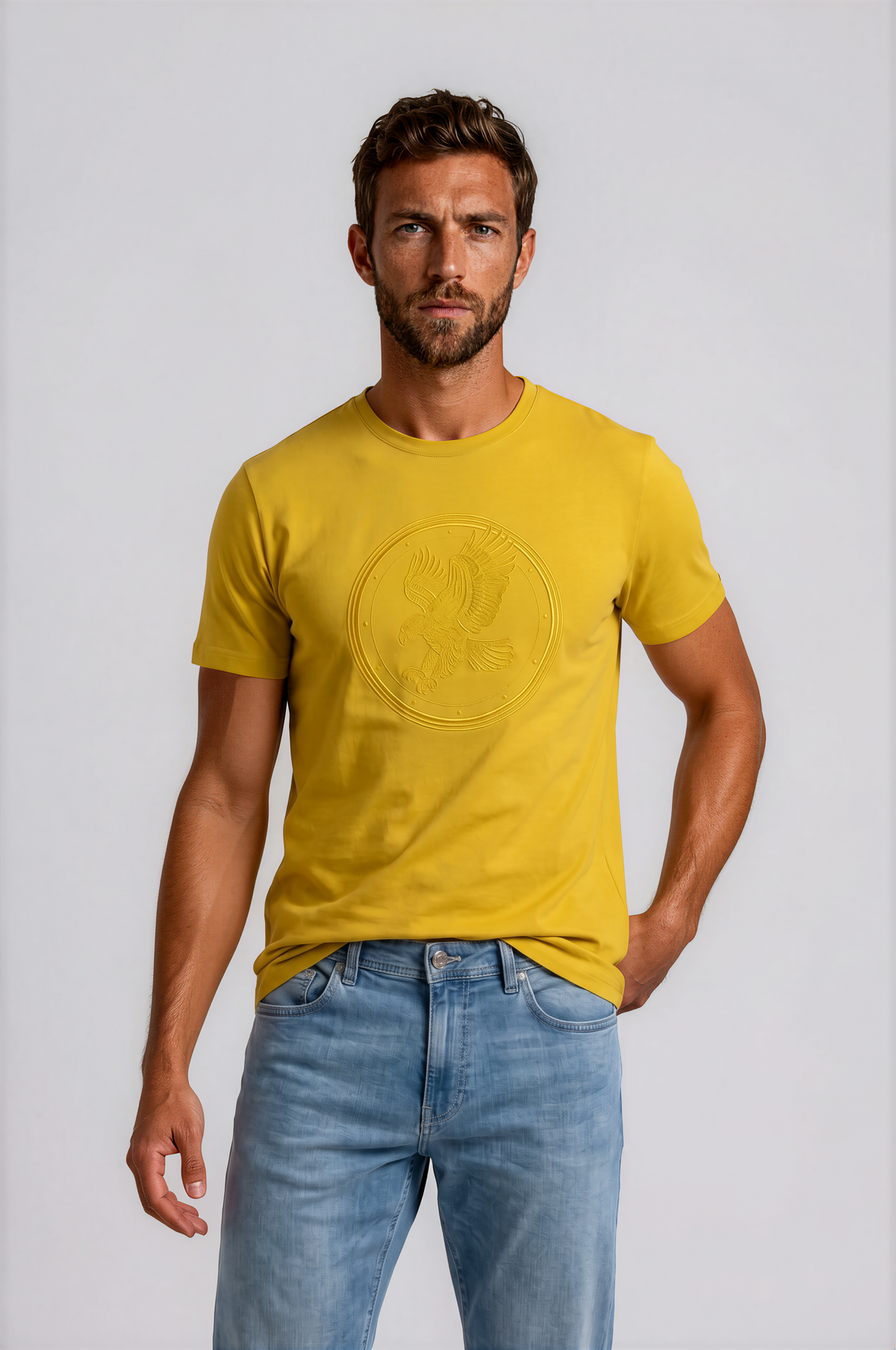 Stefano Ricci Silk Cotton T-Shirt Eagle Embossed Logo
