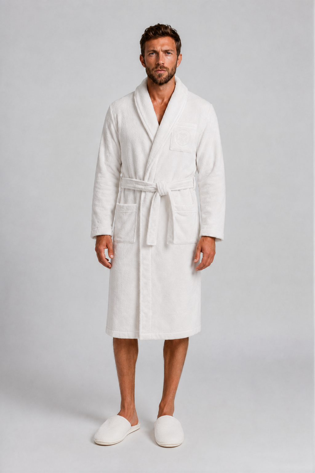 Stefano Ricci White Embroidered Cotton Bathrobe
