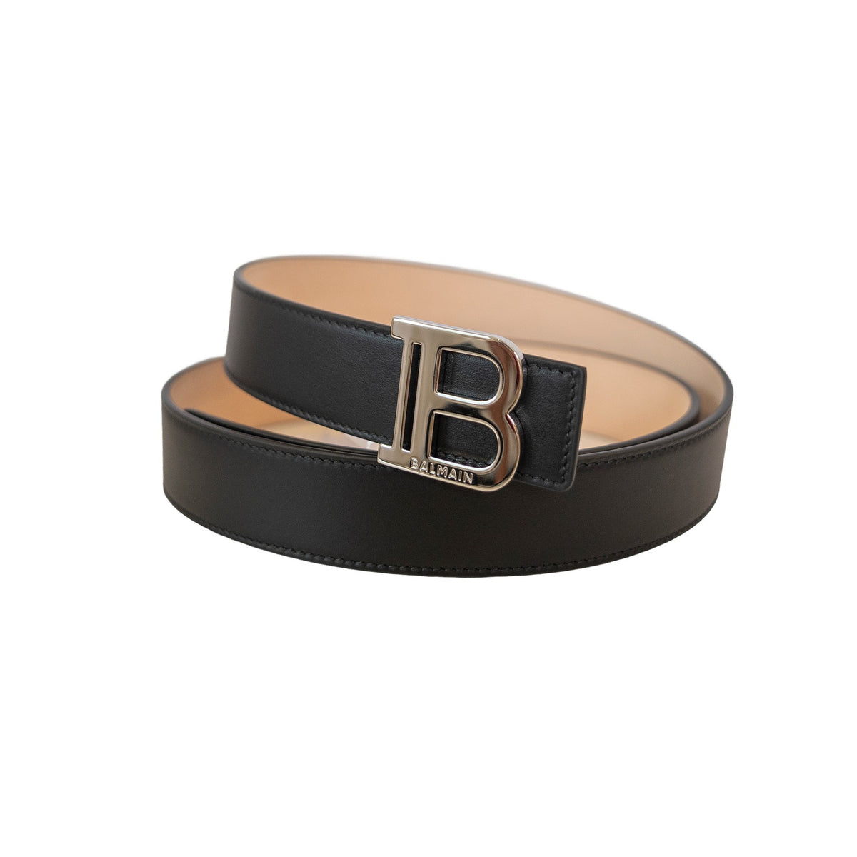 Balmain Black Leather B Buckle Belt
