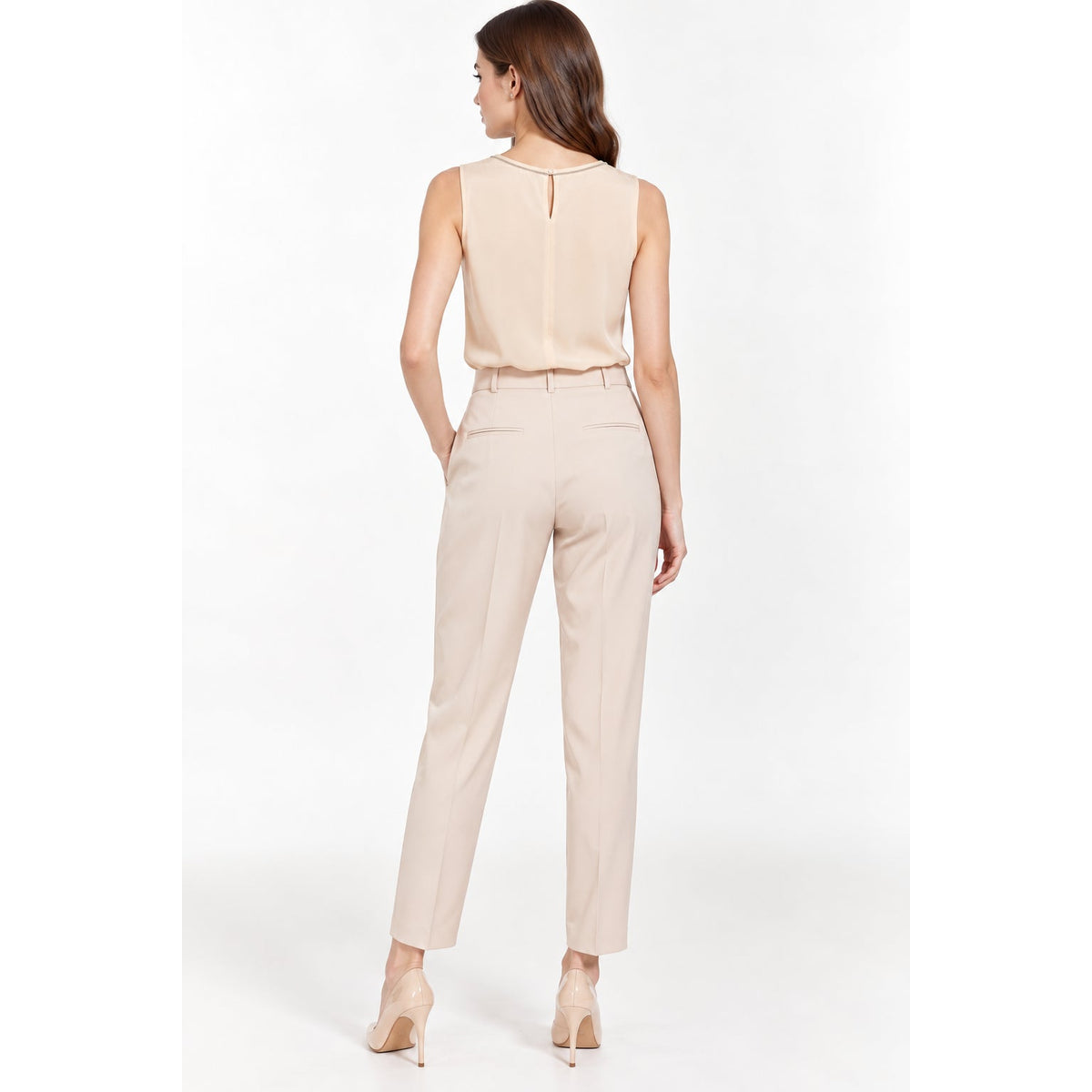 Peserico Ivory Beaded Trim Sleeveless Silk Top