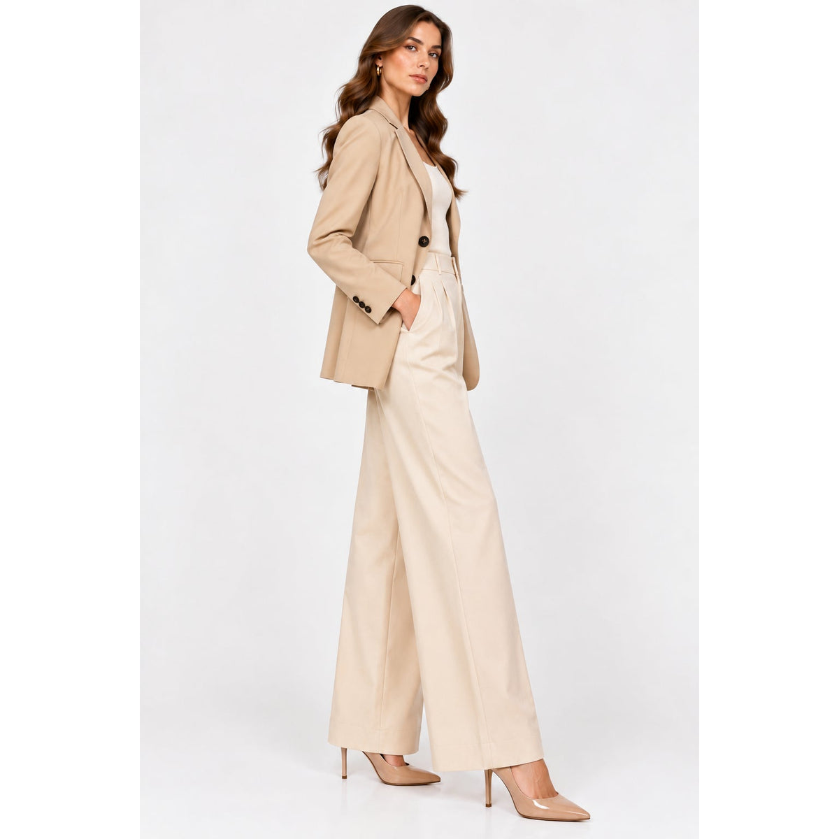 Peserico Beige Single Breasted Buttoned Blazer