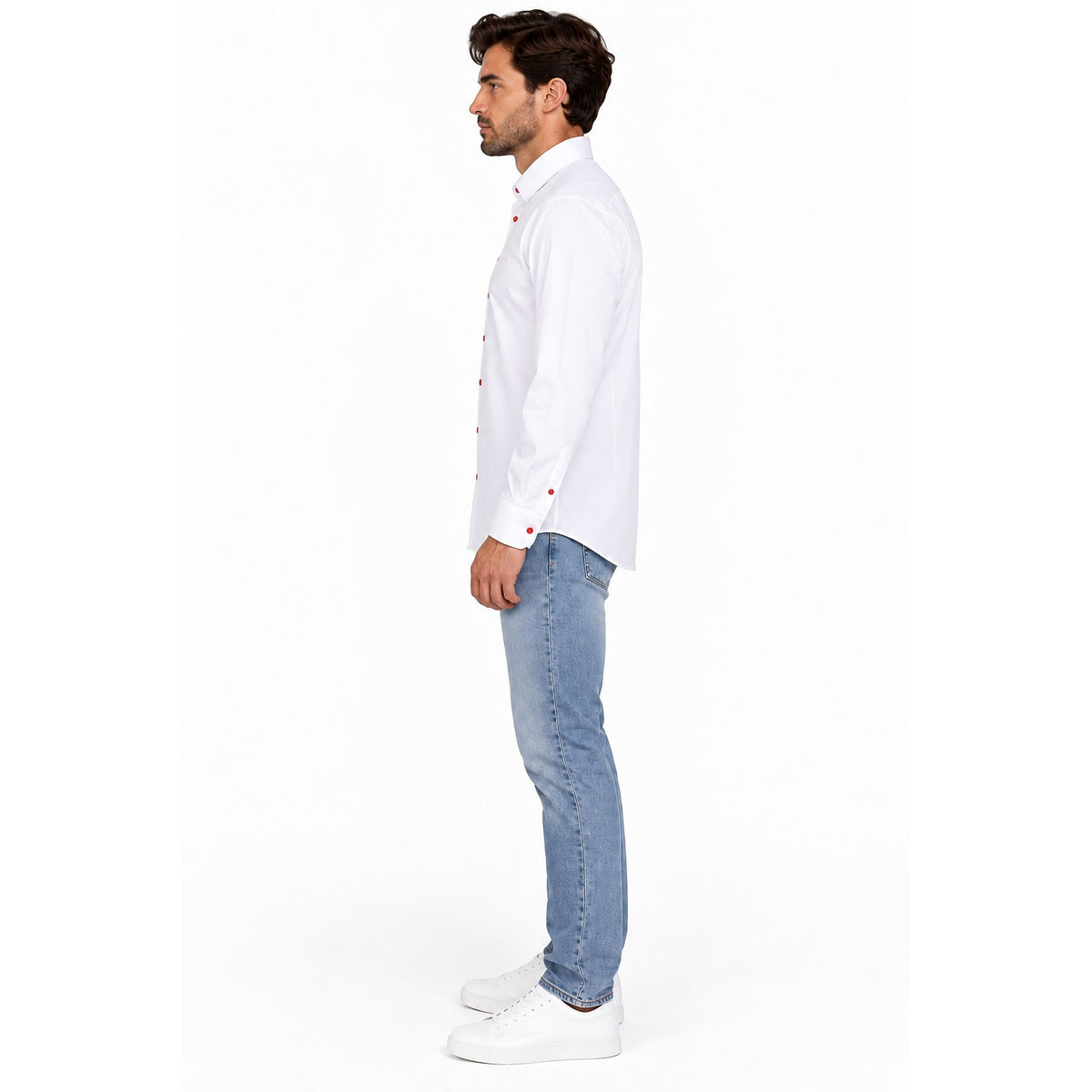 Kiton White Long Sleeve Button Up Denim Cotton Shirt