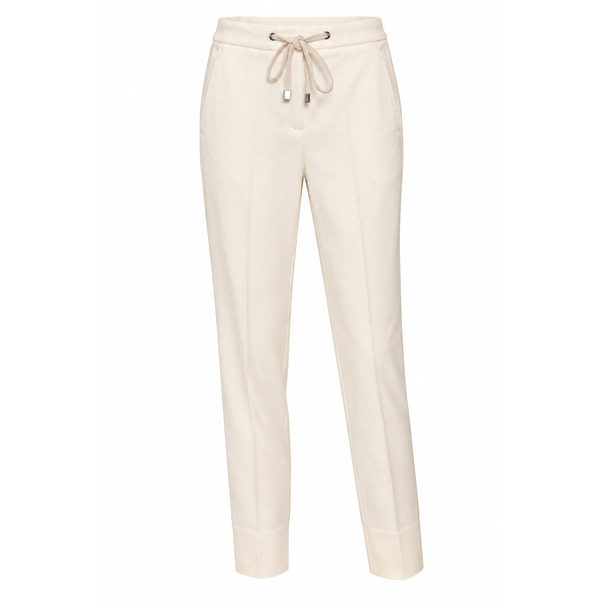 Peserico Off White Drawstring Waist Cropped Ankle Tapered Pants