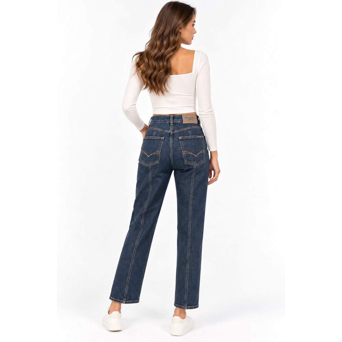 Peserico Dark Blue High Rise Straight Leg Jeans
