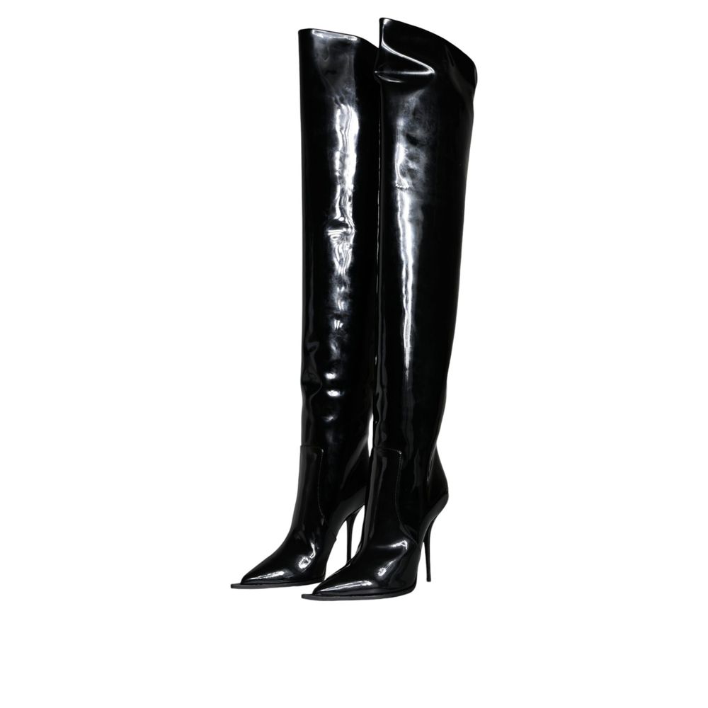 Dolce & Gabbana Black Leather Over The Knee