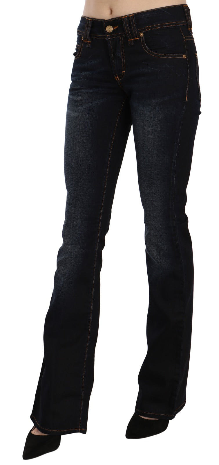 John Galliano Blue Washed Mid Waist Regular Leg Boot Cut Denim Jeans