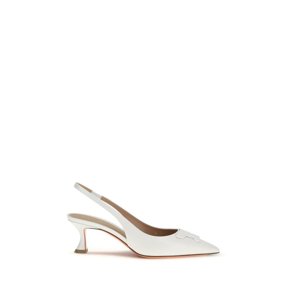 Santoni White Calf Leather Bos Taurus High Heel Pumps