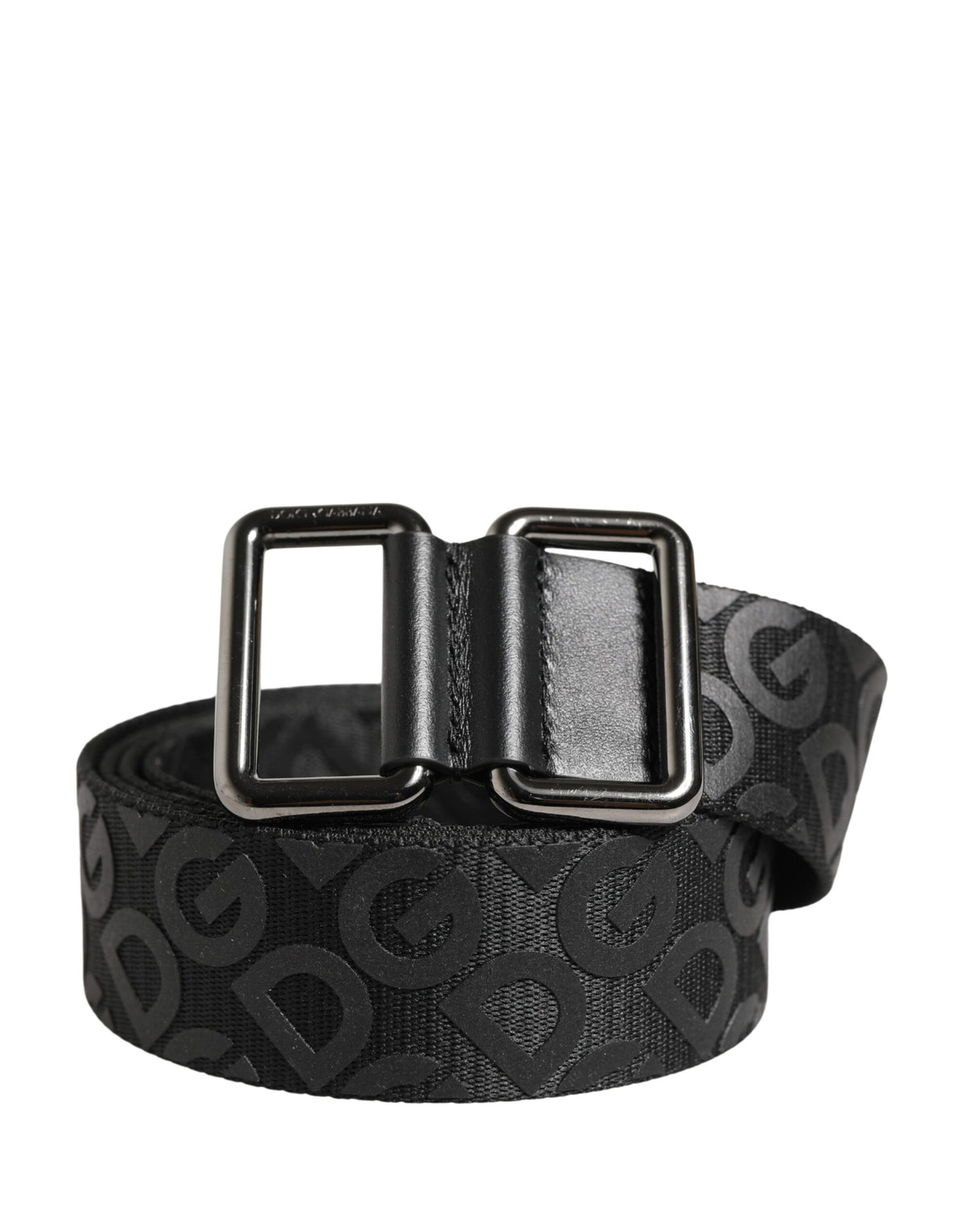Dolce & Gabbana Black Logo Monogram Silver Metal Buckle Belt