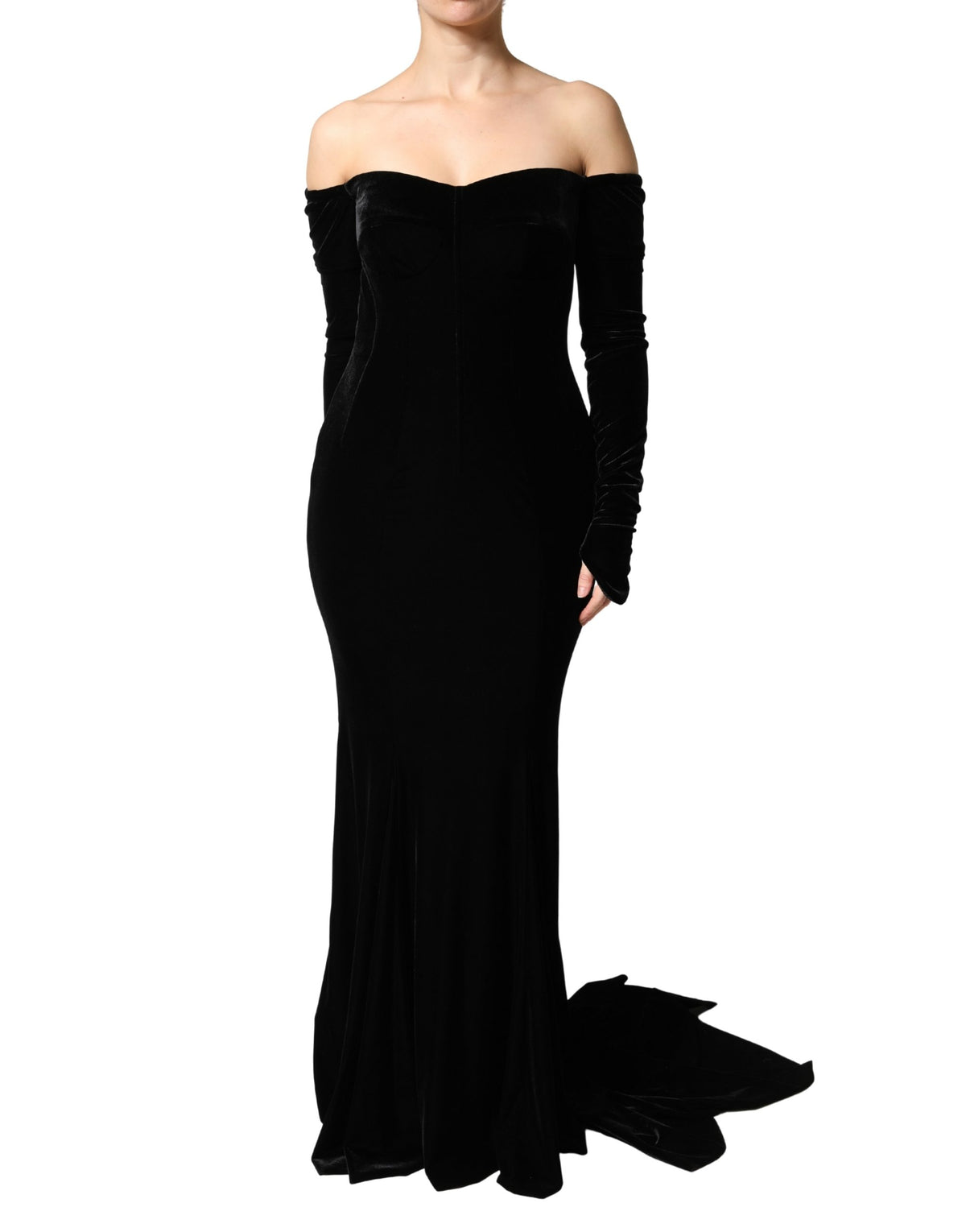 Dolce & Gabbana Black Off Shoulder Bodycon Long Gown Dress