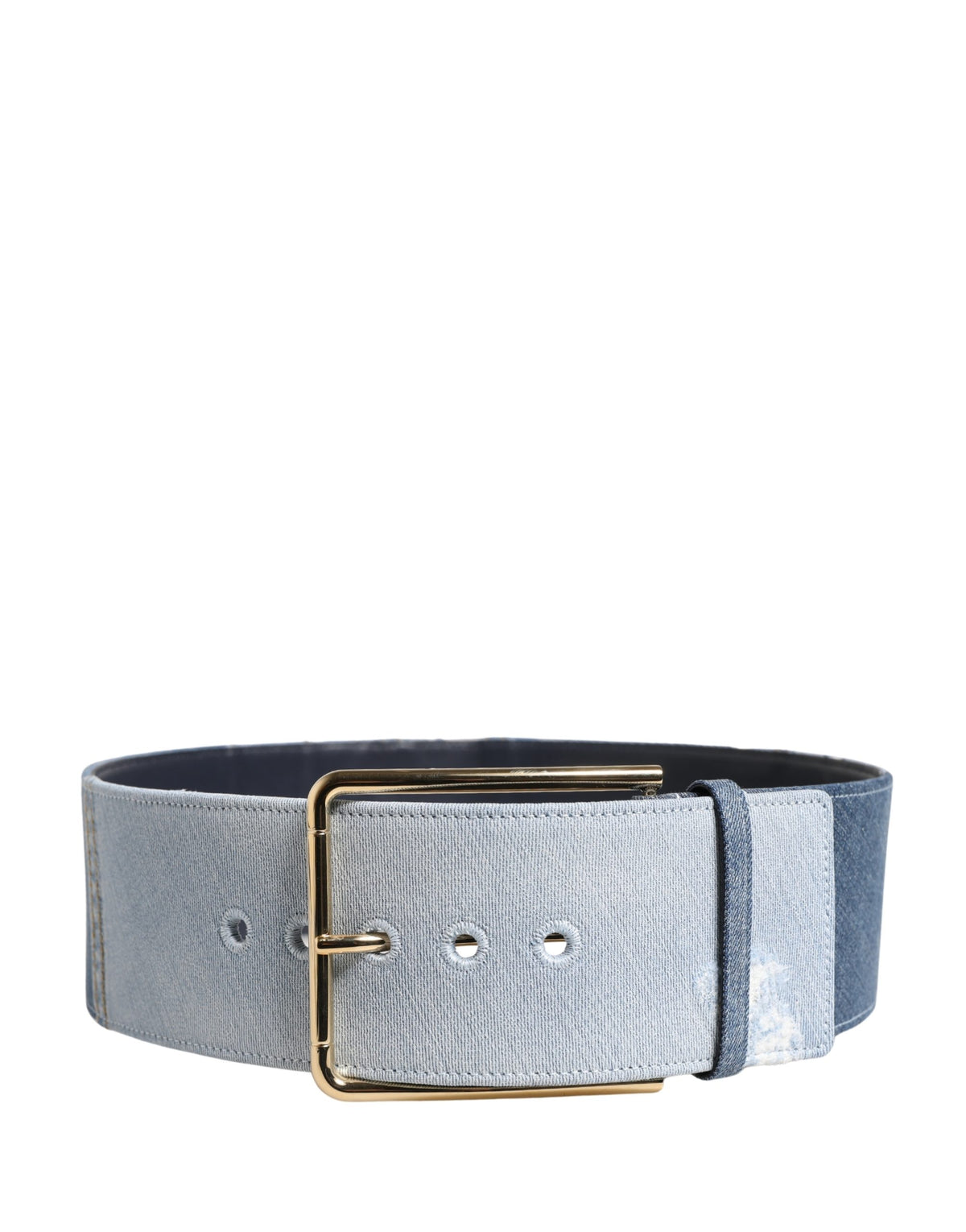 Dolce & Gabbana Blue Two Tone Denim Gold Metal Buckle Belt