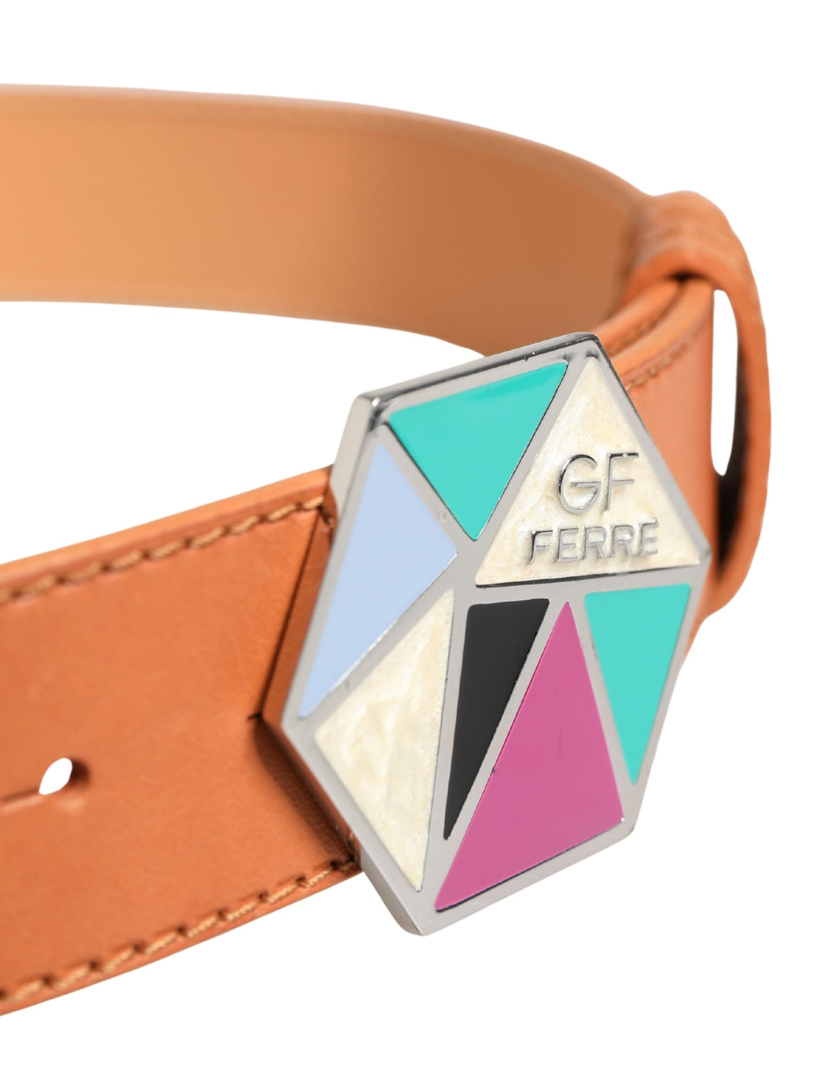GF Ferre Orange Leather Hexagon Metal Buckle Waist Women Belt