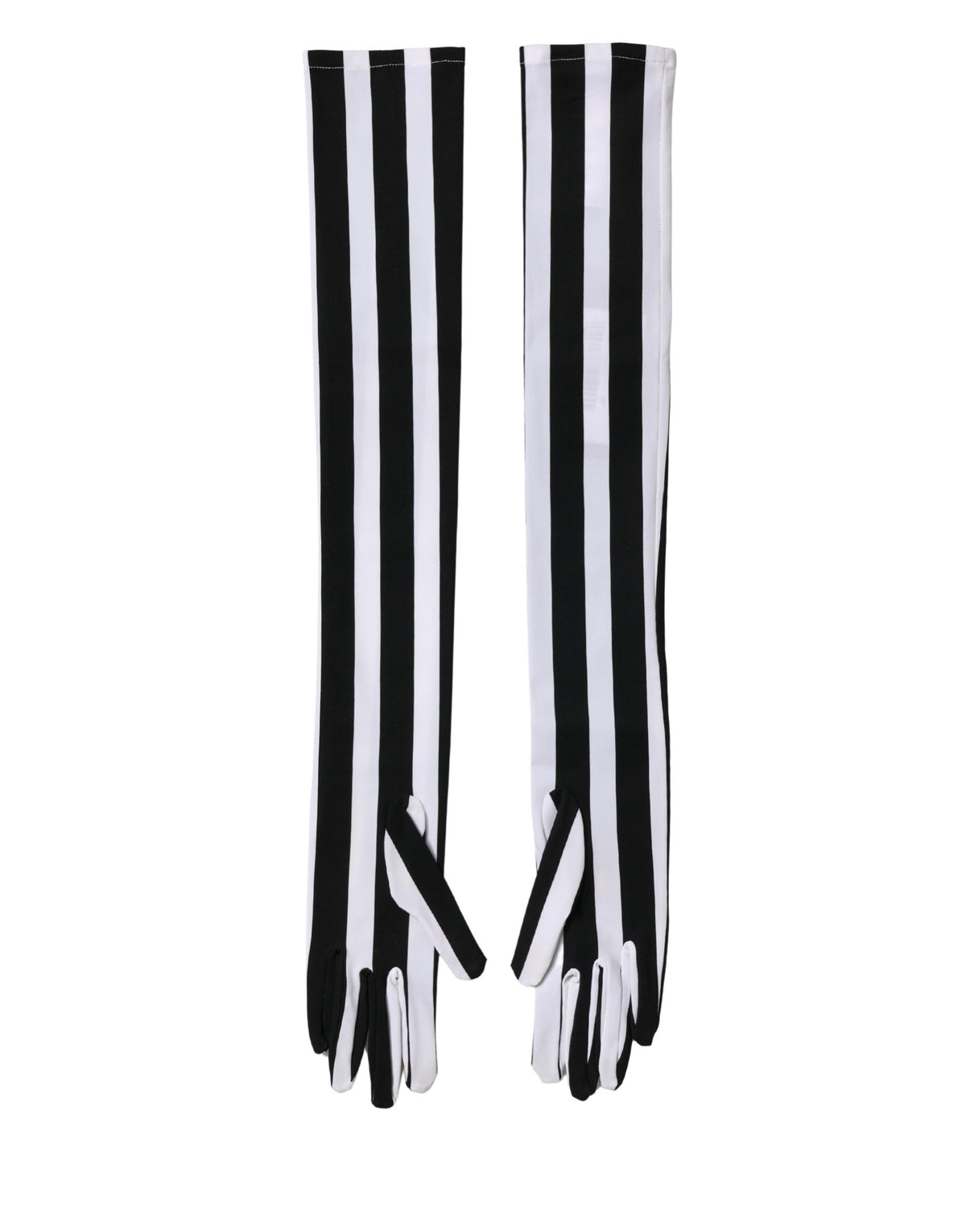 Dolce & Gabbana Black White Stripes Nylon Elbow Length Women Gloves