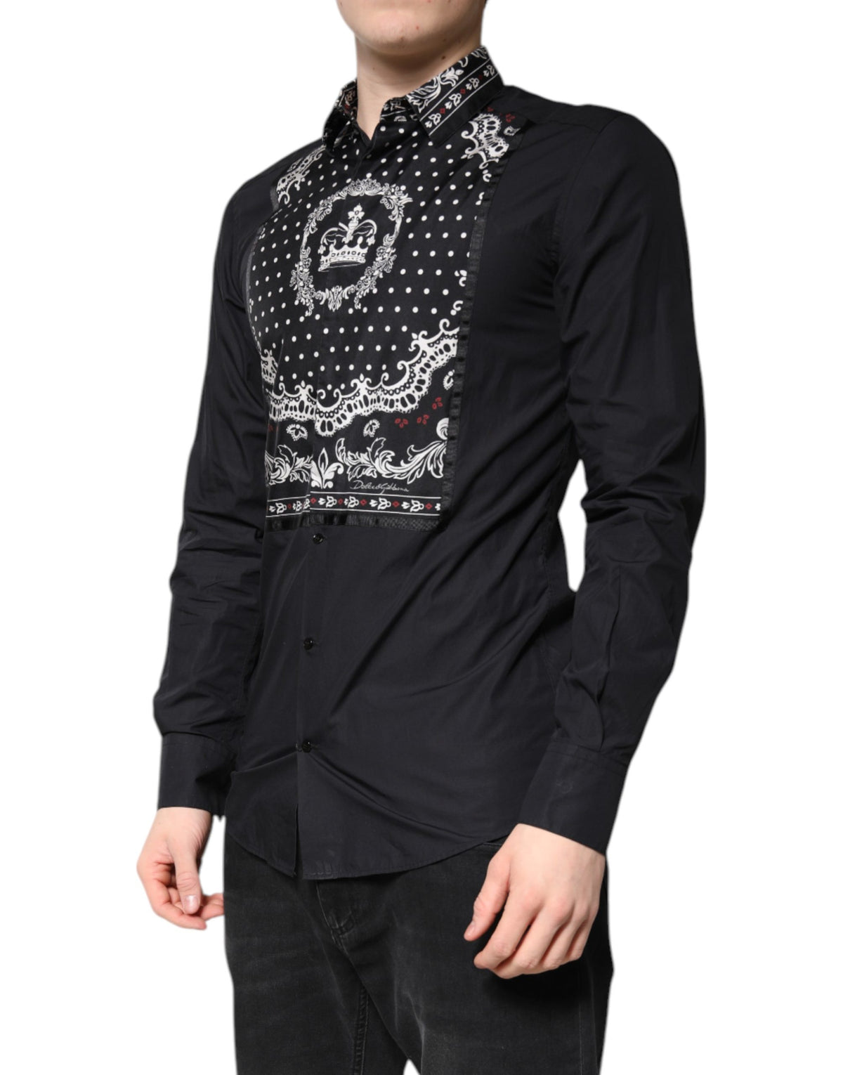 Dolce & Gabbana Black White Bandana GOLD Formal Dress Shirt