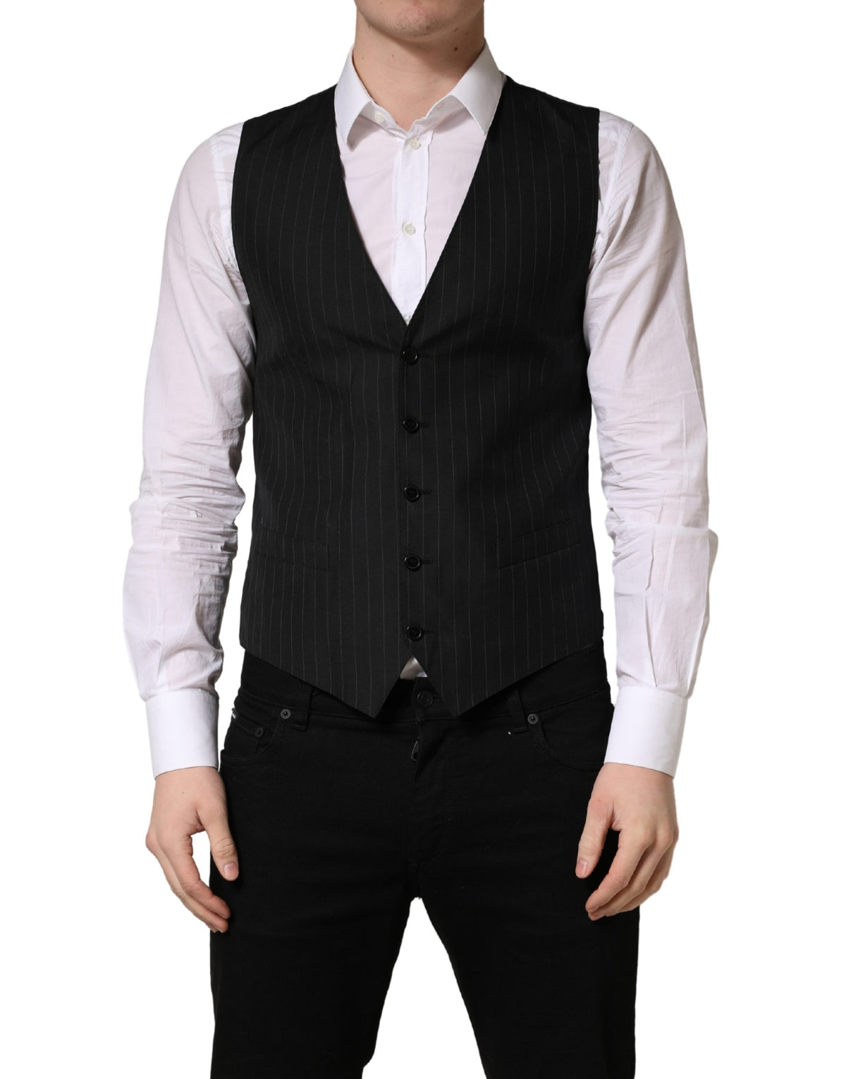 Dolce & Gabbana Black Stripe Single Breasted Waistcoat Vest