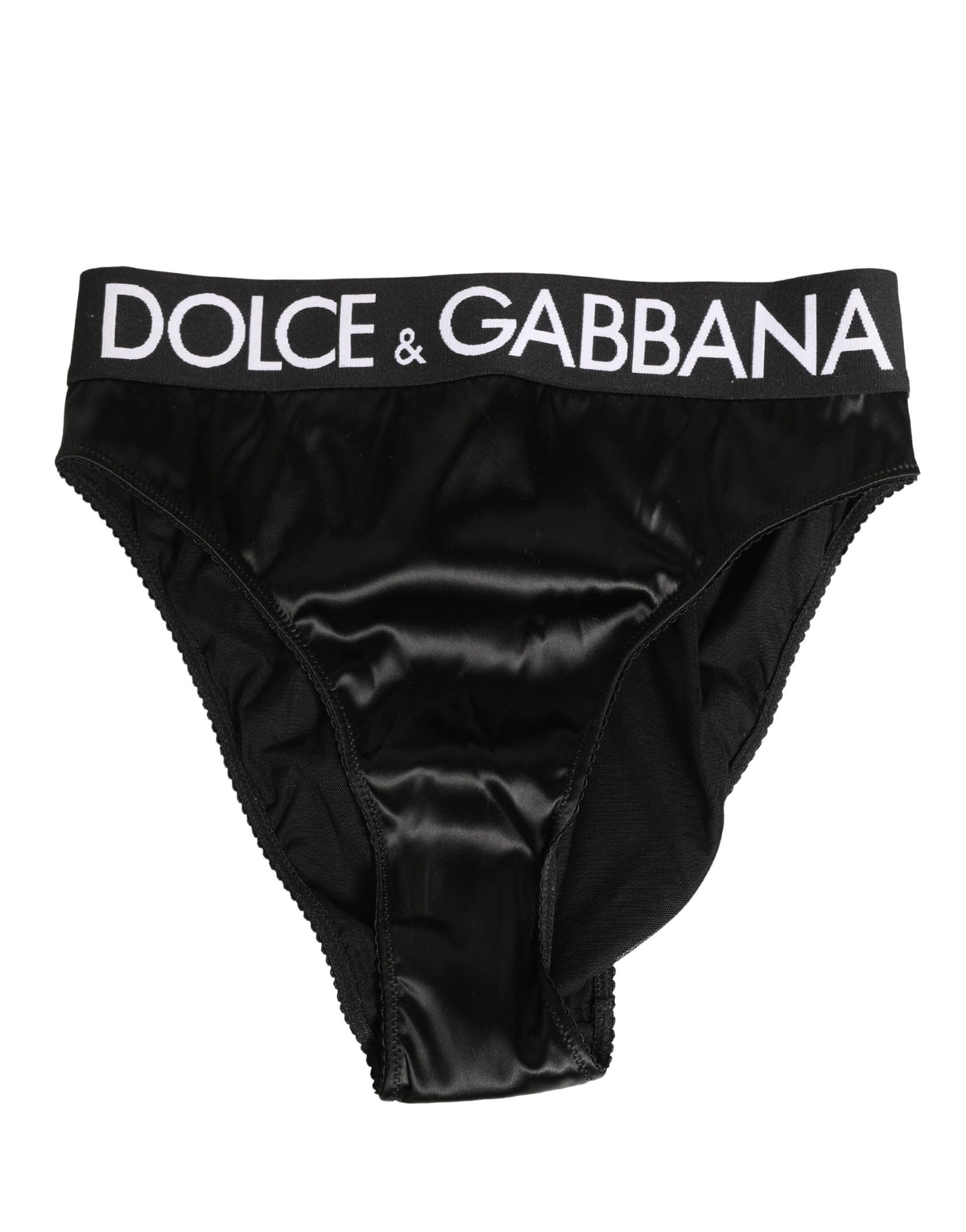 Dolce & Gabbana Black Satin High-Waist Brief Logo Women Underwear