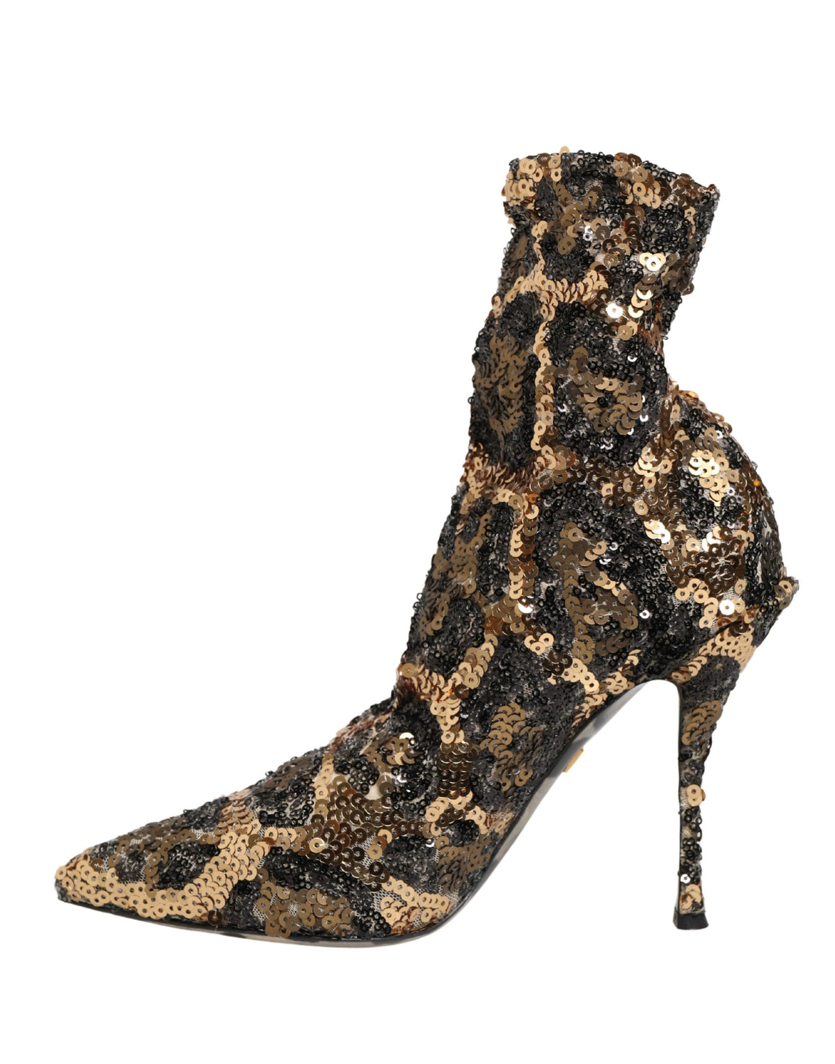 Dolce & Gabbana Gold Leopard Sequin Sock Ankle Boots Shoes