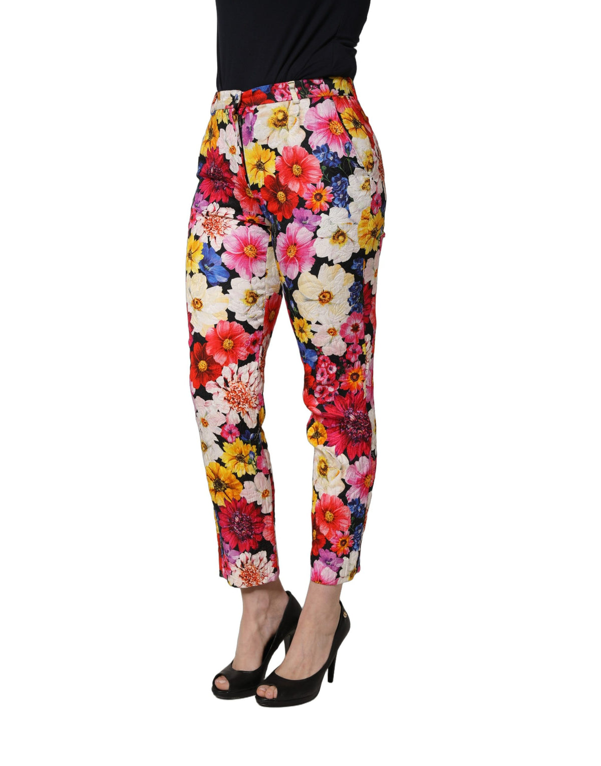Dolce & Gabbana Multicolor Floral Print Tapered Trouser Pants