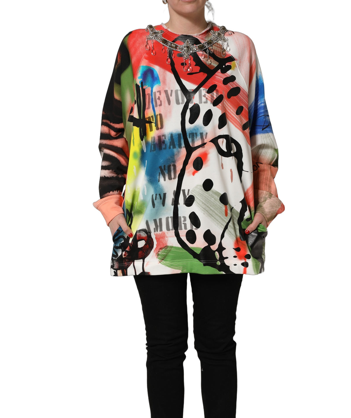Dolce & Gabbana Multicolor Embellished Graffiti Sweatshirt