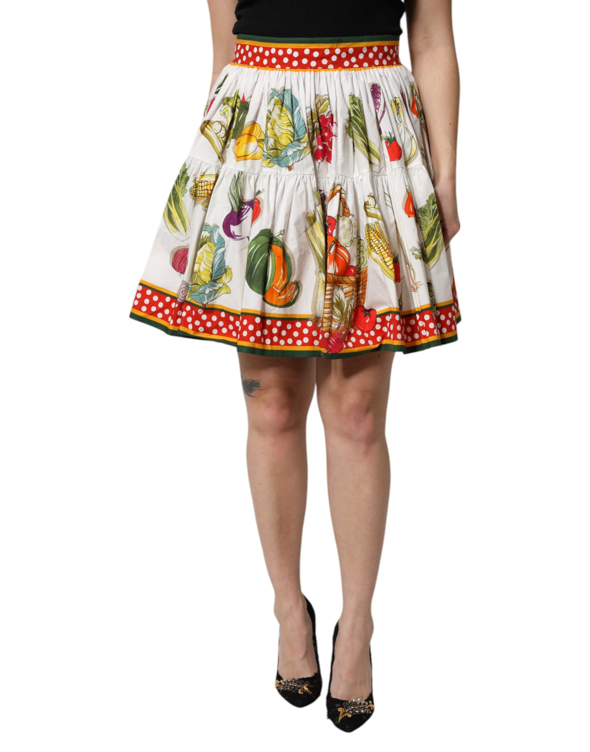 Dolce & Gabbana Multicolor Vegetable Print Short Poplin Mini Skirt