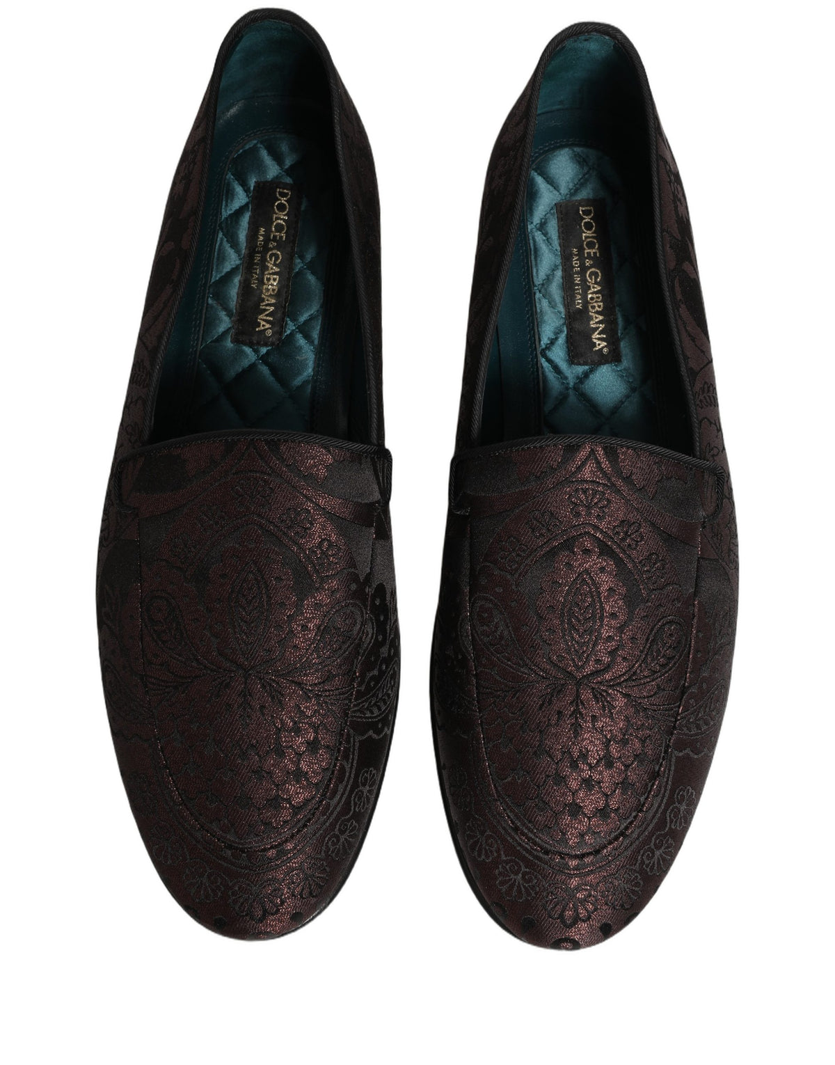 Dolce & Gabbana Maroon Jacquard Leather Slip On Loafers Shoes