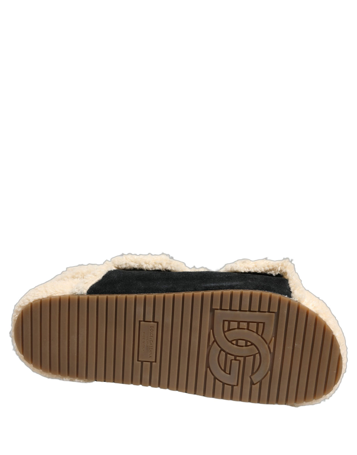 Dolce & Gabbana Beige Black Faux Fur Flats Men Sandals Shoes