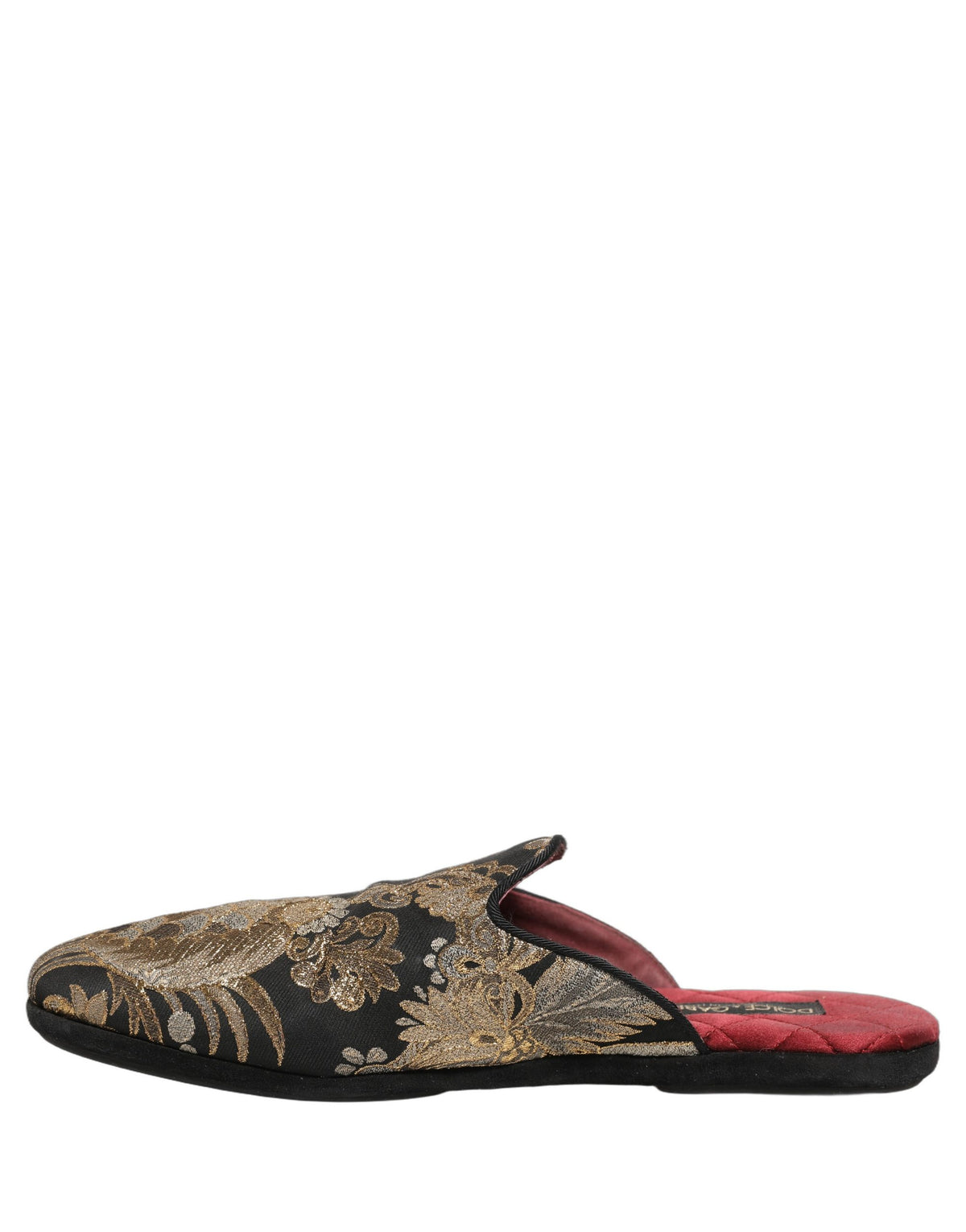 Dolce & Gabbana Black Floral Jacquard Flats Sandals Men Shoes