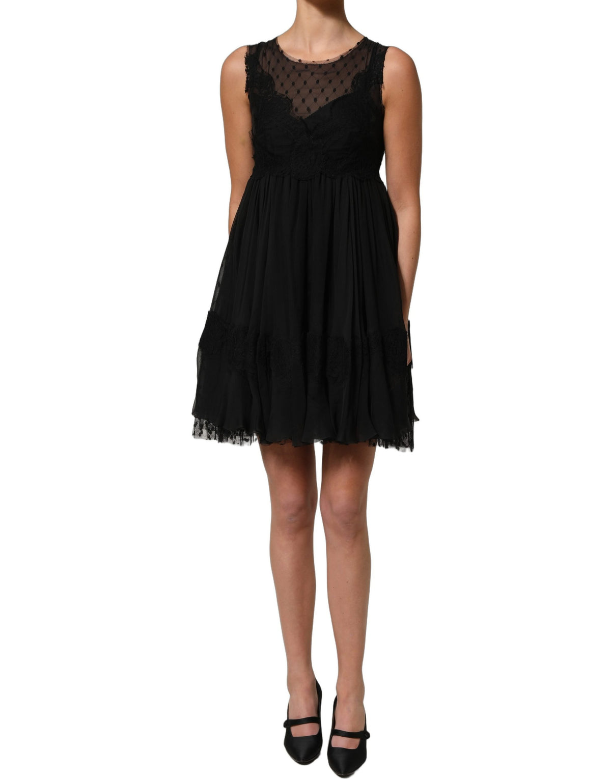 Dolce & Gabbana Black Lace Trim Sleeveless A-line Mini Dress