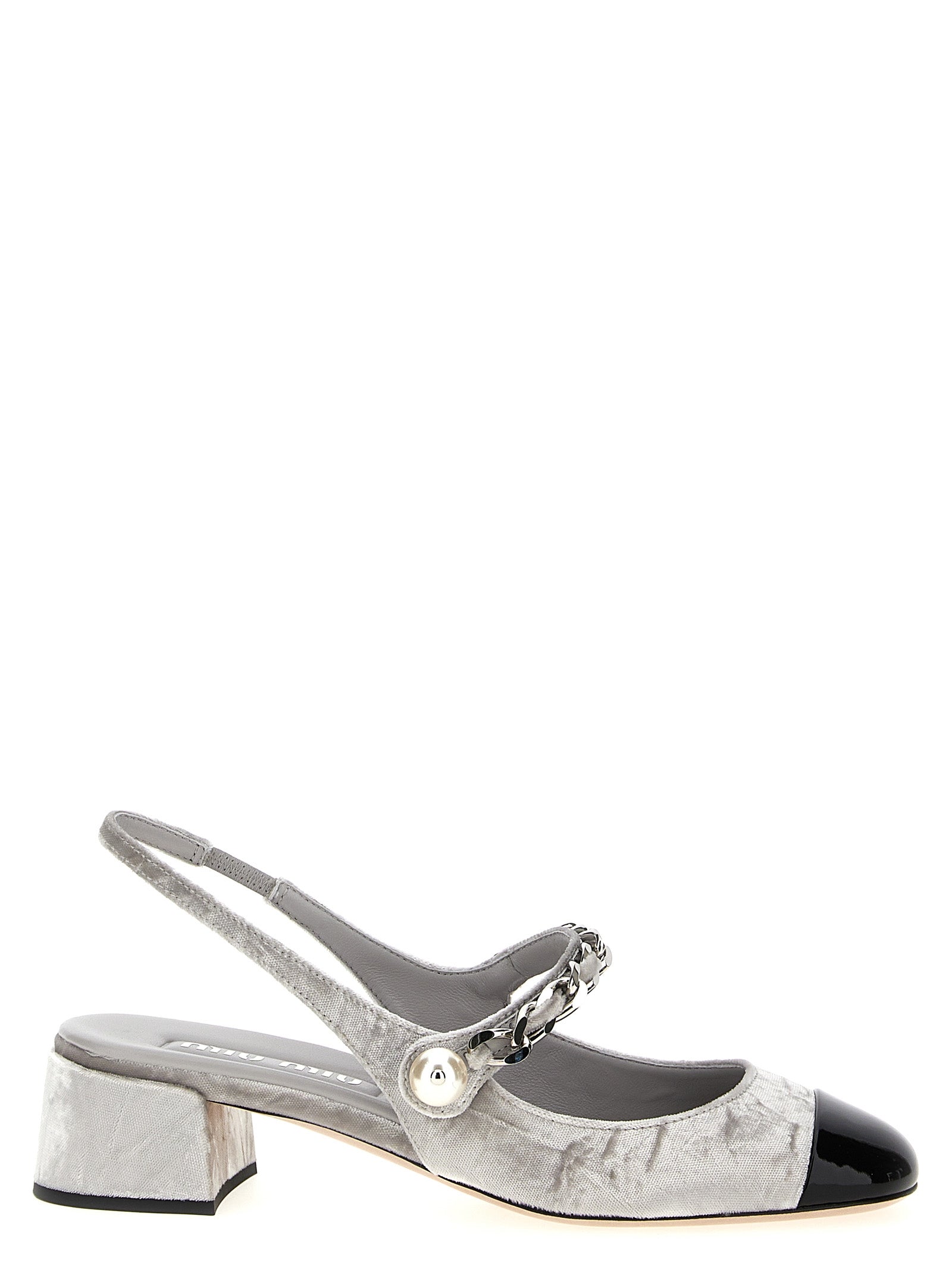Miu Miu Silver Calfskin Mid Heel Pumps