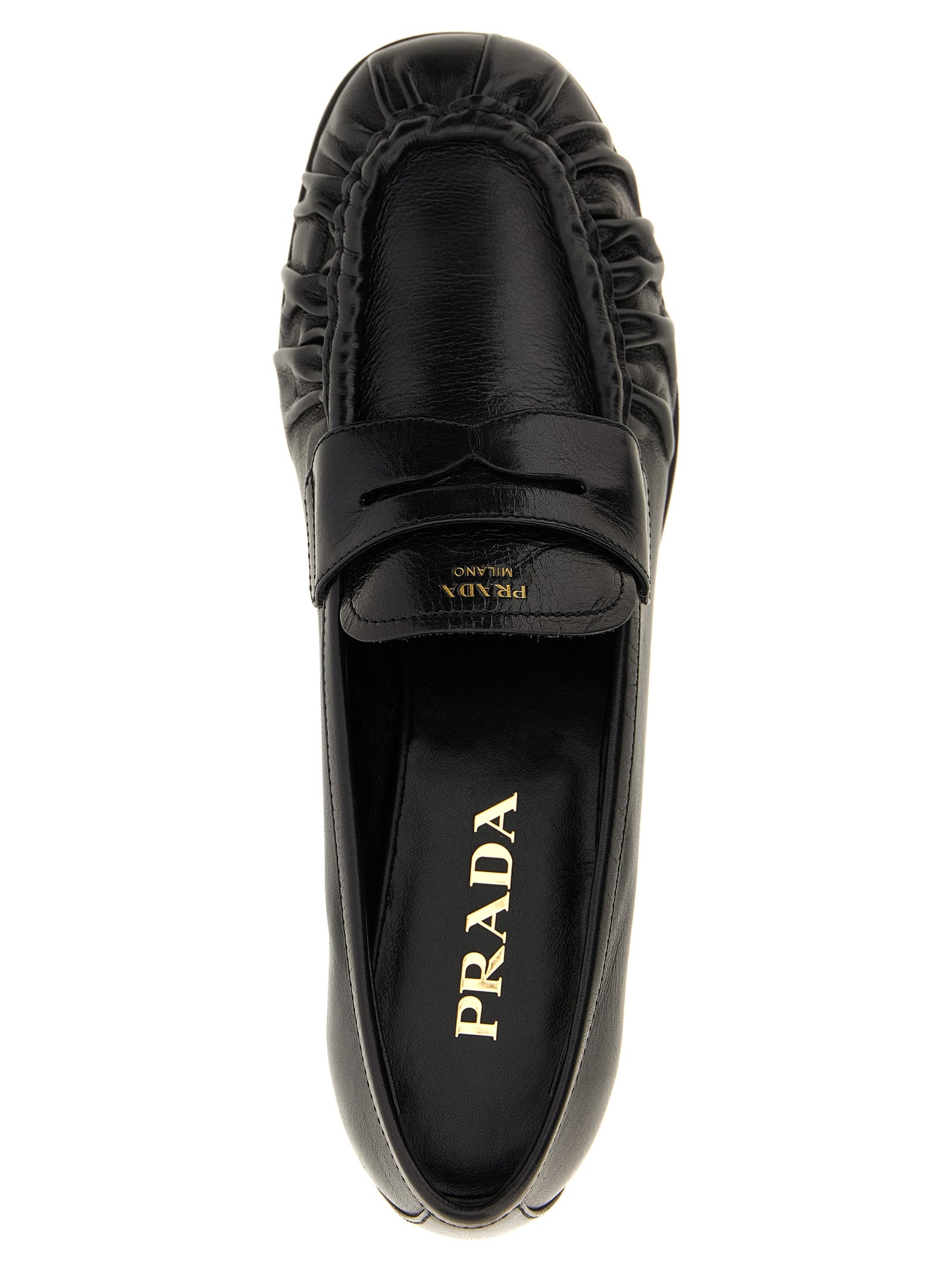 Prada Black Buffalo Leather Slip-On Loafers