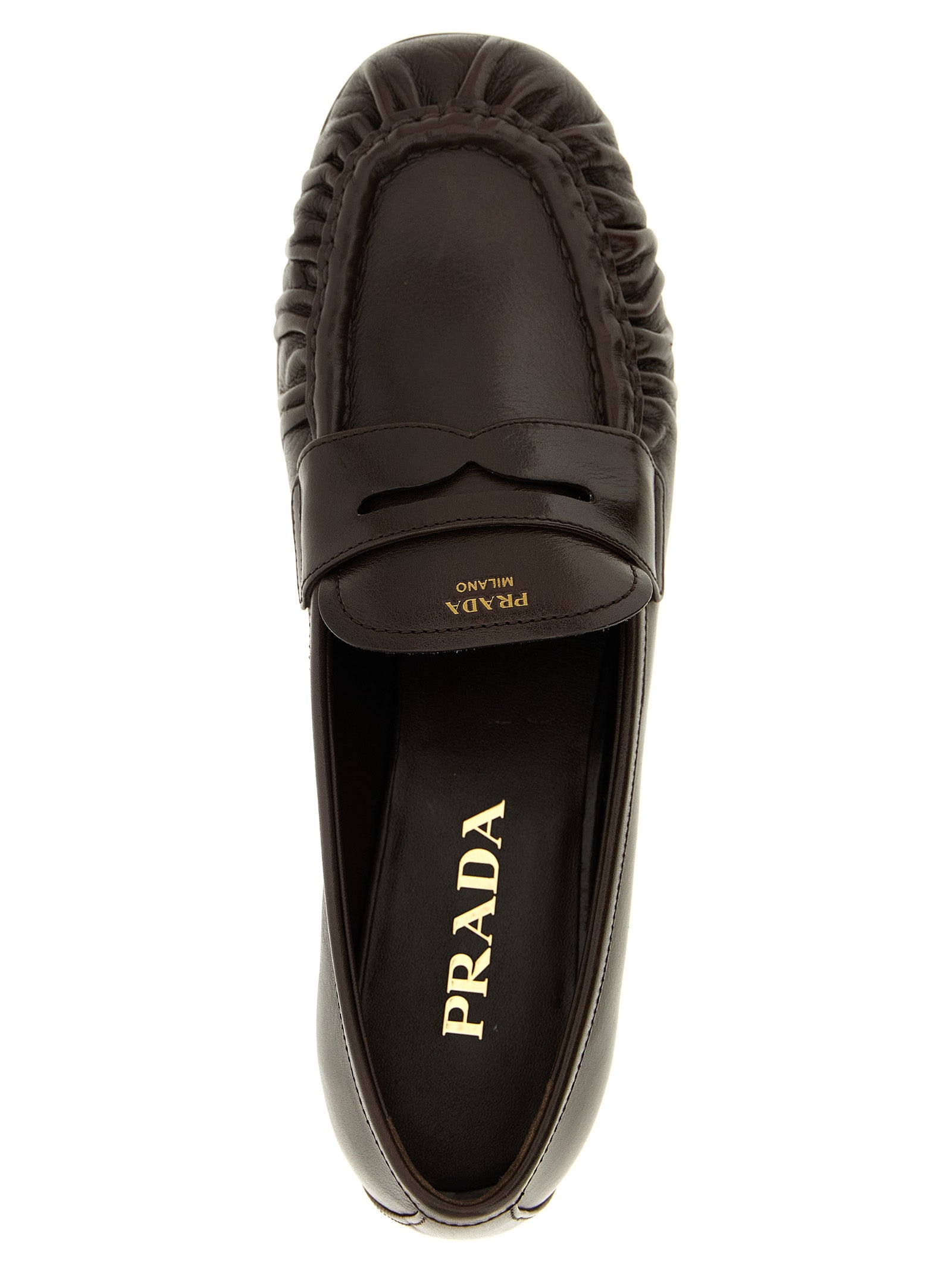 Prada Brown Buffalo Leather Slip-On Loafers