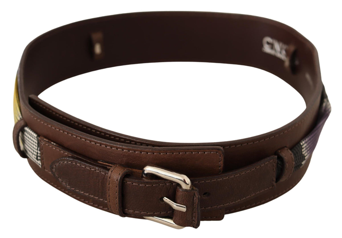 Costume National Brown Leather Silver Buckle Belt