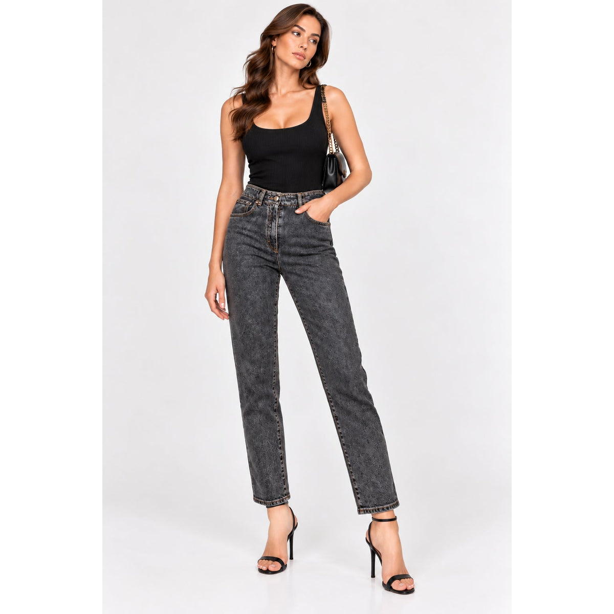 Peserico Gray Stonewashed Cropped Mid Rise Skinny Jeans