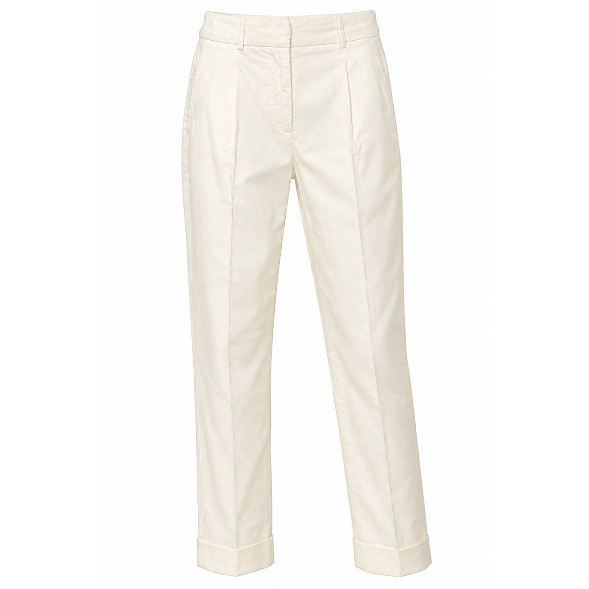 Peserico White Straight Leg High Waist Pleated Cuffed Trousers White
