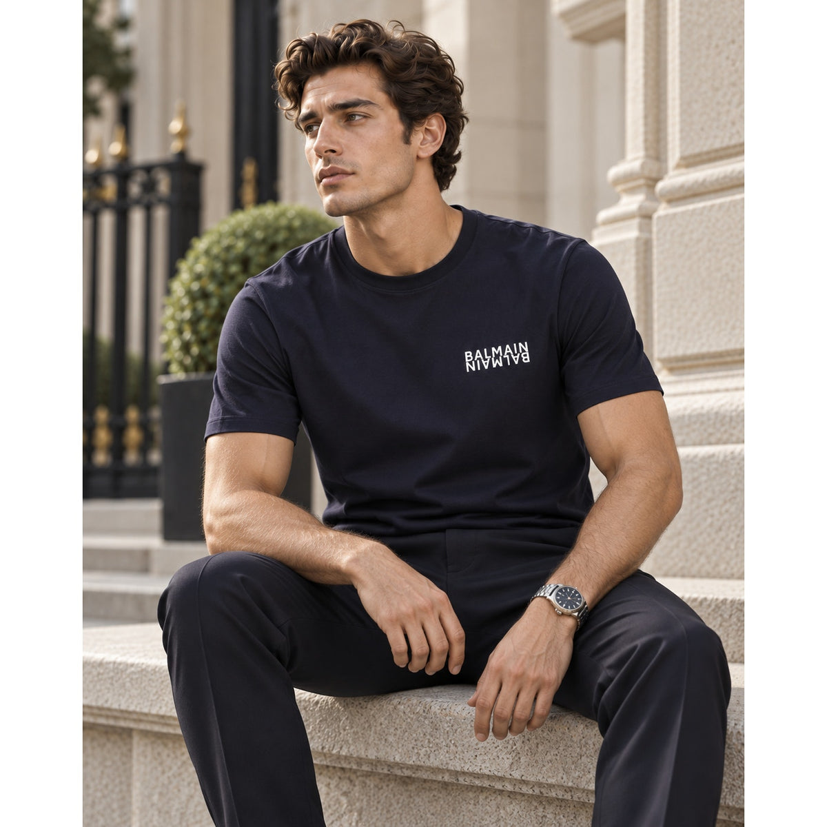 Balmain Black Short Sleeve Logo Print T Shirt