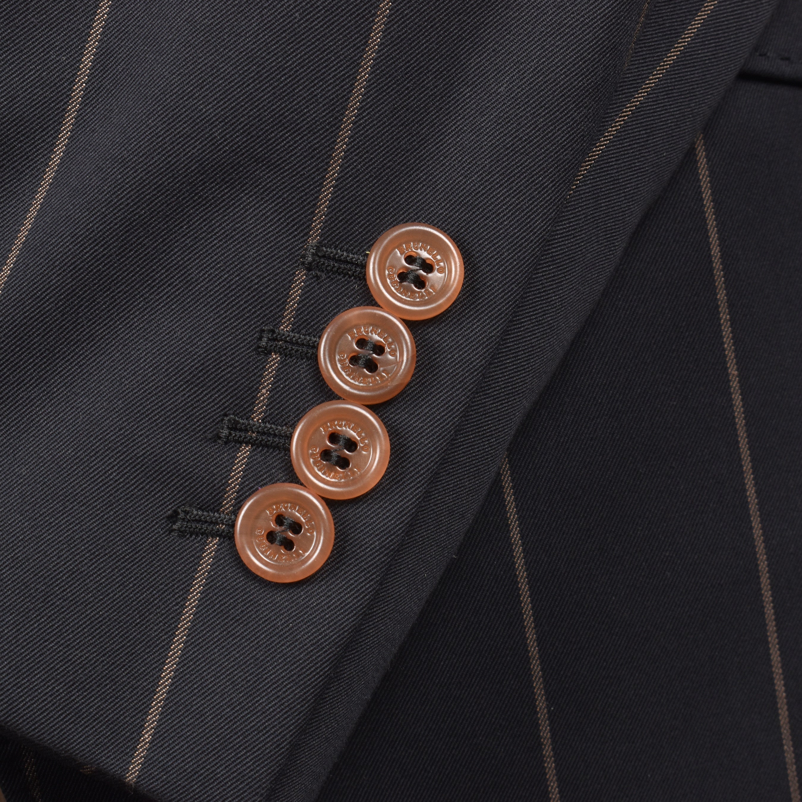 BRUNELLO CUCINELLI MEN'S BLACK WOOL BLEND STRIPED SUIT