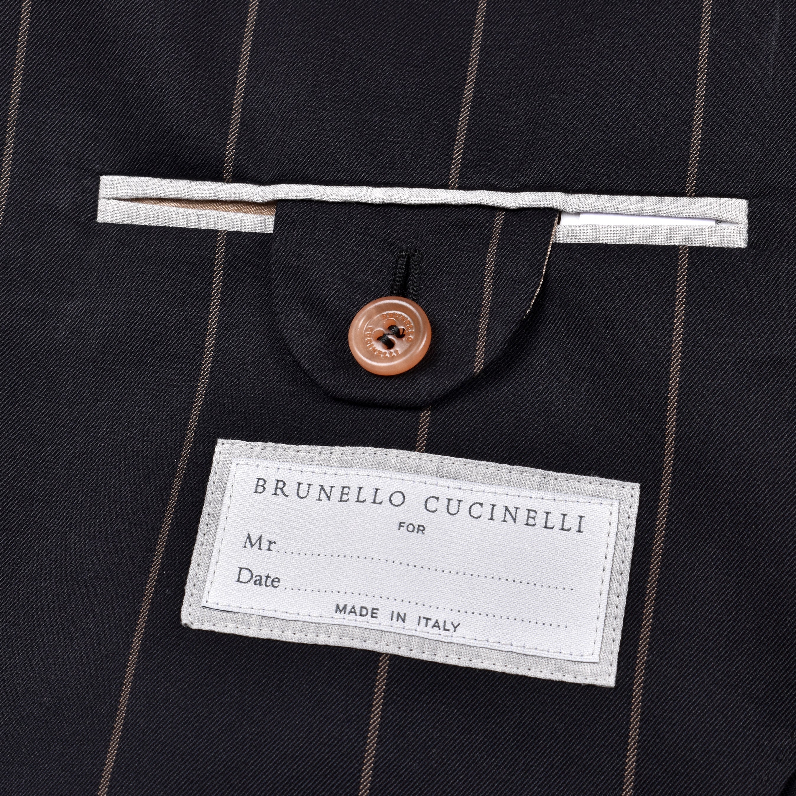 BRUNELLO CUCINELLI MEN'S BLACK WOOL BLEND STRIPED SUIT
