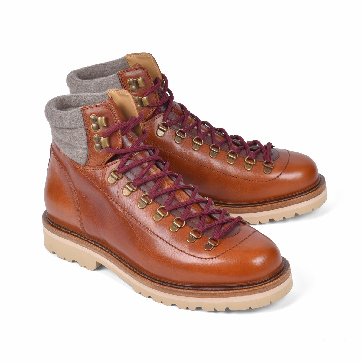 BRUNELLO CUCINELLI MEN'S COGNAC LEATHER TWO TONE HIKING BOOTS